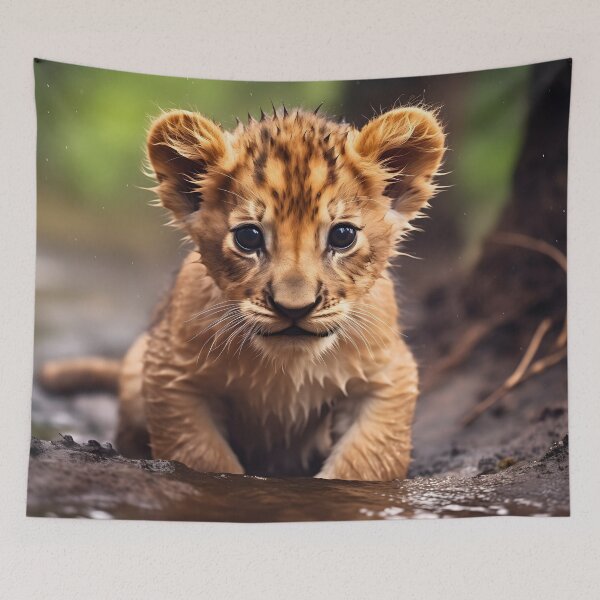 Item preview, Cute African baby lion cub, little wild cat predator animal in tropical savanna wildlife nature designed and sold by NBSStore.