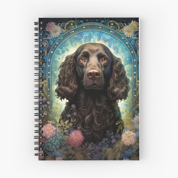Item preview, American Water Spaniel dog art in retro vintage style with flowers designed and sold by WallyPink.
