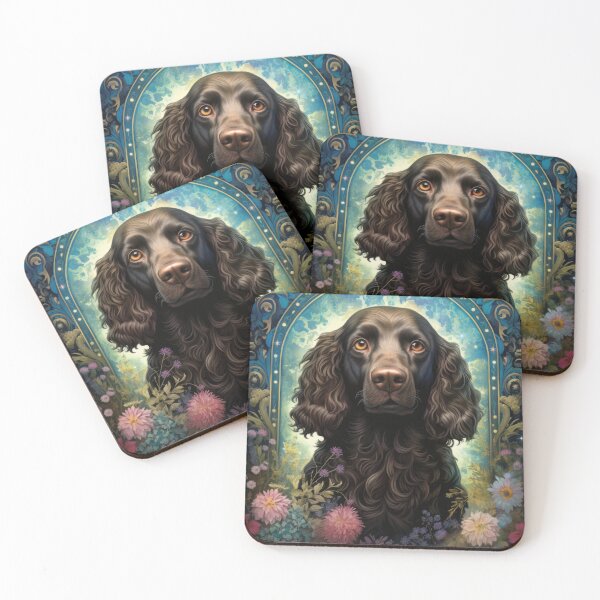 Item preview, American Water Spaniel dog art in retro vintage style with flowers designed and sold by WallyPink.