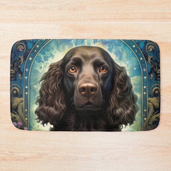 Item preview, American Water Spaniel dog art in retro vintage style with flowers designed and sold by WallyPink.