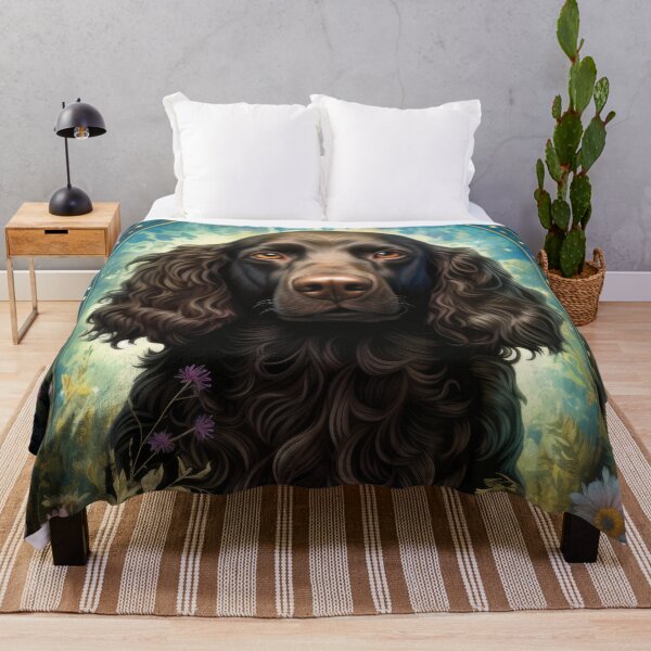 Item preview, American Water Spaniel dog art in retro vintage style with flowers designed and sold by WallyPink.