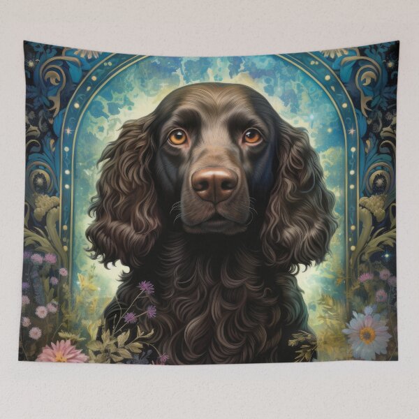 Item preview, American Water Spaniel dog art in retro vintage style with flowers designed and sold by WallyPink.