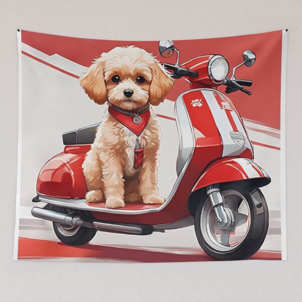 Item preview, Cute Cavapoo Dog on a Red and White Scooter designed and sold by inspire-gifts.
