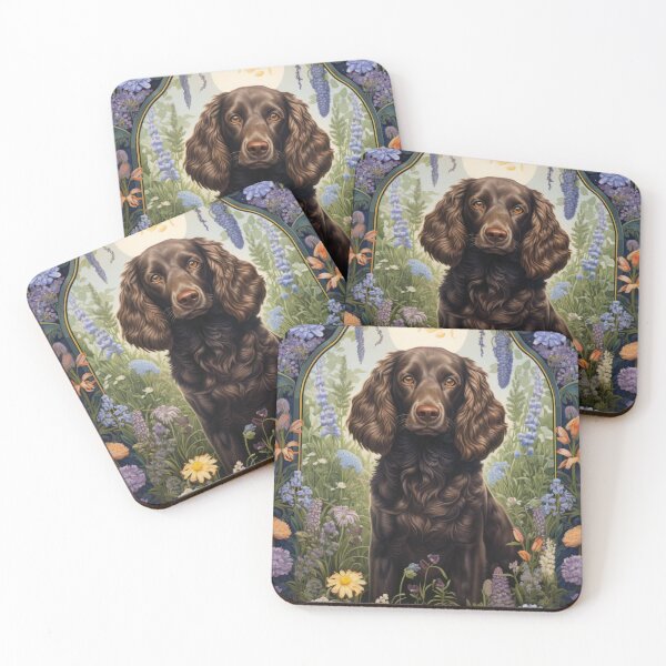 Item preview, American Water Spaniel dog art in retro vintage style with flowers designed and sold by WallyPink.