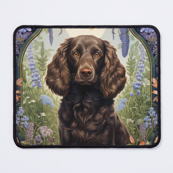Item preview, American Water Spaniel dog art in retro vintage style with flowers designed and sold by WallyPink.