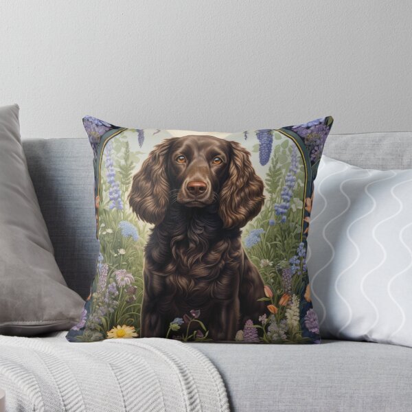 Item preview, American Water Spaniel dog art in retro vintage style with flowers designed and sold by WallyPink.