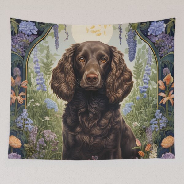Item preview, American Water Spaniel dog art in retro vintage style with flowers designed and sold by WallyPink.
