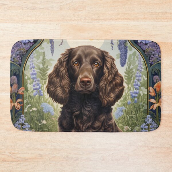 Item preview, American Water Spaniel dog art in retro vintage style with flowers designed and sold by WallyPink.