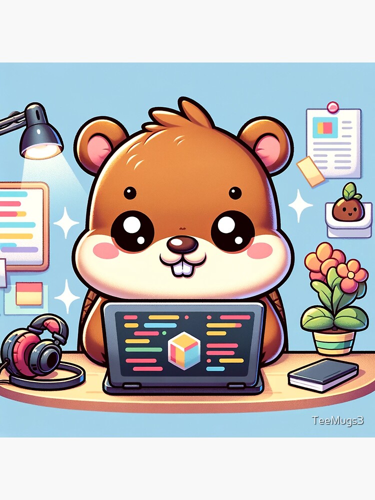 Thumbnail 3 of 3, Sticker, Coding beaver hard at work designed and sold by TeeMugs3.