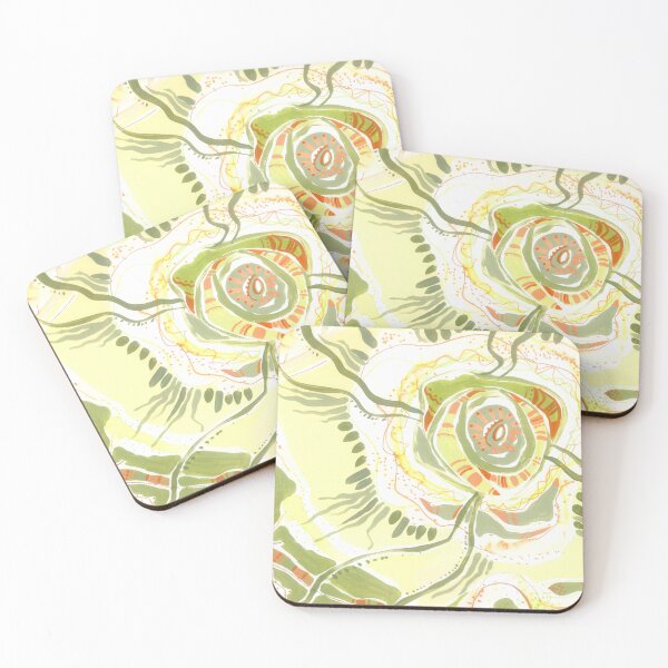 Item preview, Abstract green flower, Botany art, light yellow sun designed and sold by irusca_ artworks.