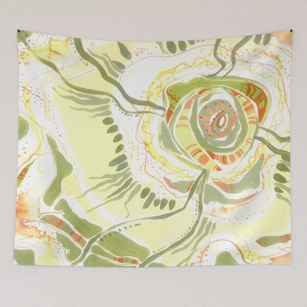 Item preview, Abstract green flower, Botany art, light yellow sun designed and sold by irusca_ artworks.