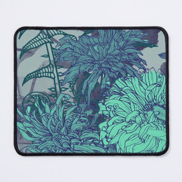 Item preview, Abstract Botanical Wall Art - Fiddleheads and Dahlias, Indigo, Teal and Mint, Collage No.12623-04 designed and sold by MirabiliaMagpie.