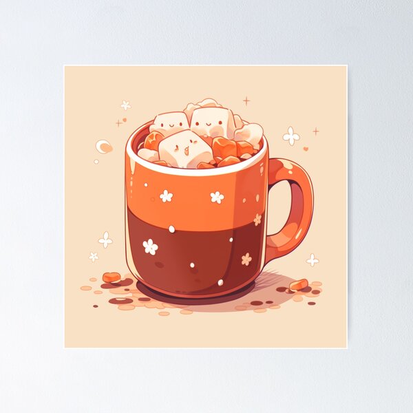 Item preview, Lovely Caramel Coffee Cup - Happy Kawaii Smiling Marshmallow designed and sold by ArtstyleAlchemy.