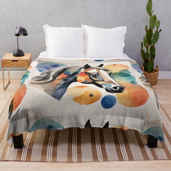 Item preview, Horse head in watercolor with angular graphic pattern and circles designed and sold by kreativeadern.