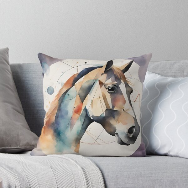 Item preview, Horse head in watercolor with angular graphic pattern designed and sold by kreativeadern.