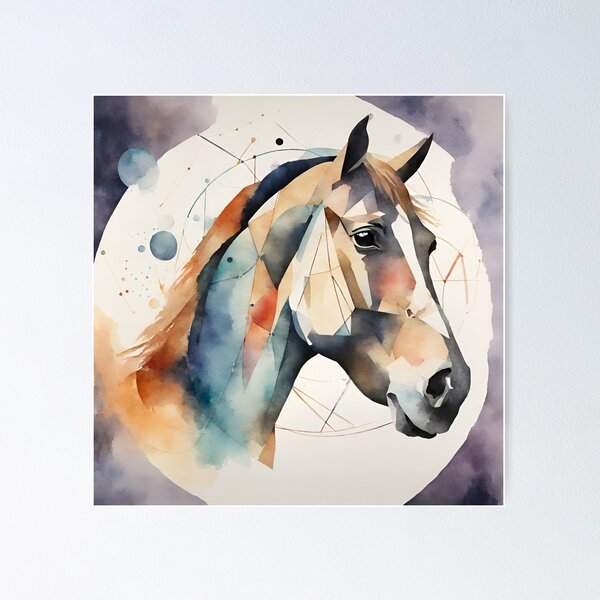 Item preview, Horse head in watercolor with angular graphic pattern designed and sold by kreativeadern.