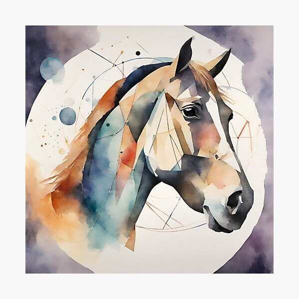 Item preview, Horse head in watercolor with angular graphic pattern designed and sold by kreativeadern.