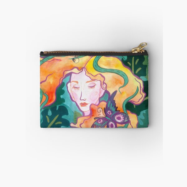 Item preview, Redhead pretty girl in a jungle, Purple butterflies designed and sold by irusca_ artworks.