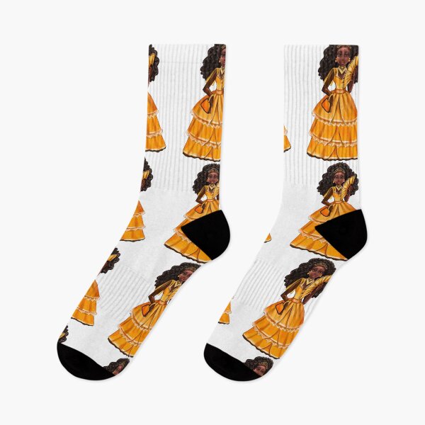 Item preview, Queen Black is beautiful Anime Manga black girl with yellow ruffles dress, brown eyes and dark brown skin ! designed and sold by Artonmytee.