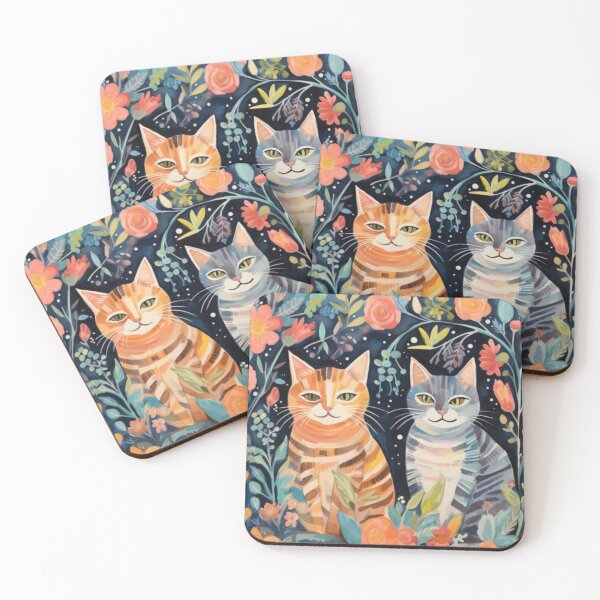 Item preview, Boho Cats in Love: Whimsical Night Sky and Floral Bliss designed and sold by sweet1342.