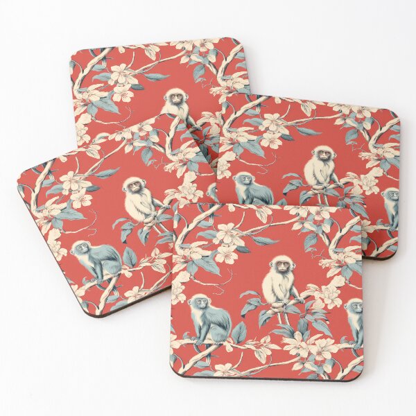 Item preview, Vintage Monkeys - Seamless Pattern in Red Background designed and sold by KertuCreates.