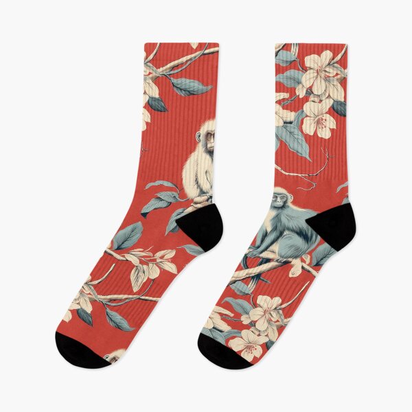Item preview, Vintage Monkeys - Seamless Pattern in Red Background designed and sold by KertuCreates.