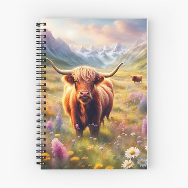 Item preview, A Highland Cow grazes in a wildflower meadow. designed and sold by Zen-Hues.