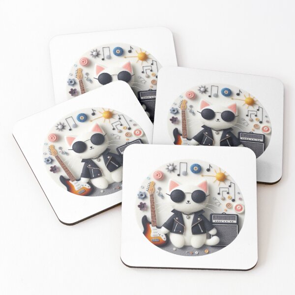 Item preview, Rocker Cat with Electric Guitar Felt Illustration designed and sold by GALUMARKET.