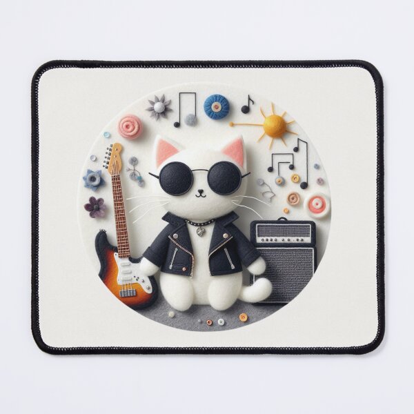 Item preview, Rocker Cat with Electric Guitar Felt Illustration designed and sold by GALUMARKET.