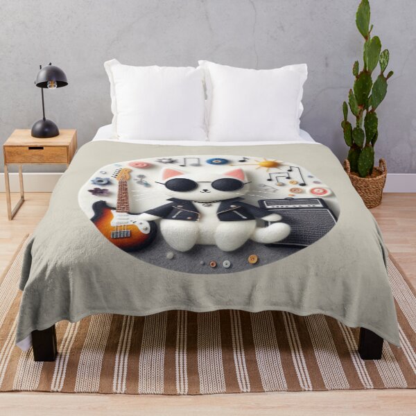 Item preview, Rocker Cat with Electric Guitar Felt Illustration designed and sold by GALUMARKET.