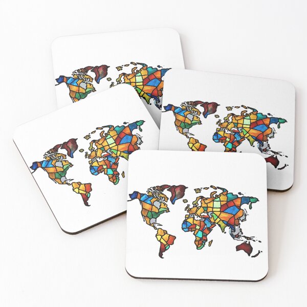 Item preview, colorful stained glass with world map designed and sold by GroonSpace.