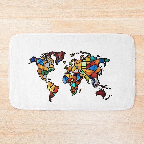 Item preview, colorful stained glass with world map designed and sold by GroonSpace.