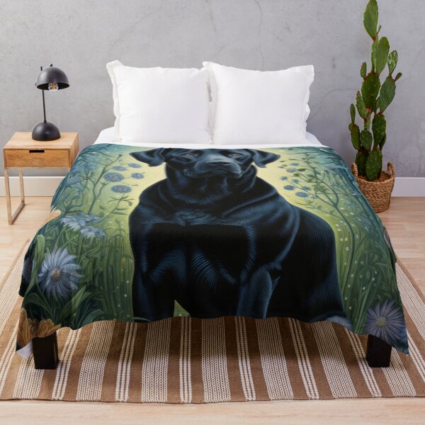 Item preview, black labrador retriever dog art in retro vintage style with flowers designed and sold by retriever-dogs.