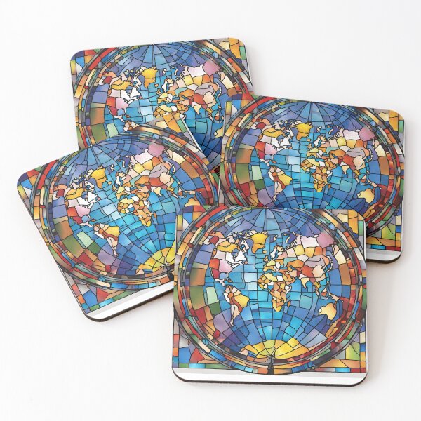 Item preview, colorful stained glass with world map  designed and sold by GroonSpace.