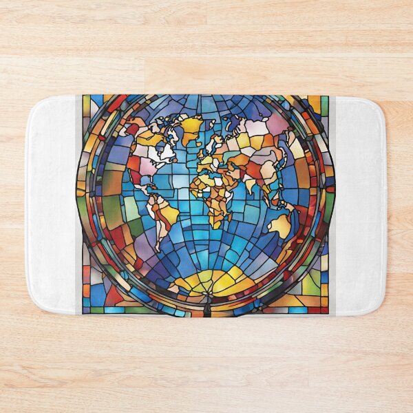 Item preview, colorful stained glass with world map  designed and sold by GroonSpace.