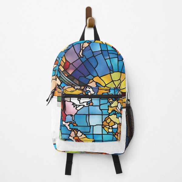 Item preview, colorful stained glass with world map designed and sold by GroonSpace.