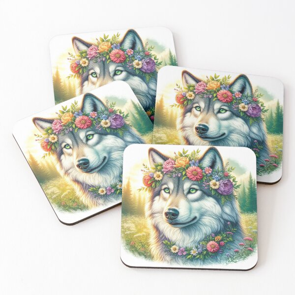 Item preview, Wolf with flowers art designed and sold by NaphDesigns.