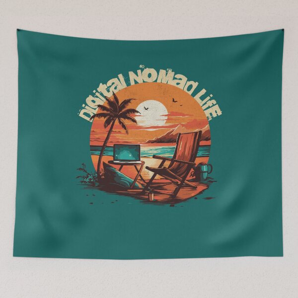 Item preview, Sunset Workstation Beach Scene for Digital Nomads designed and sold by Sir Meow Meow.