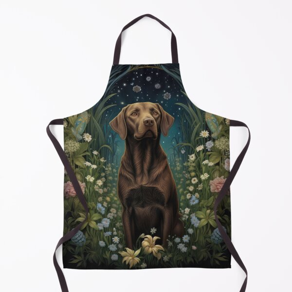 Item preview, brown Labrador Retriever dog art in retro vintage style with flowers designed and sold by retriever-dogs.