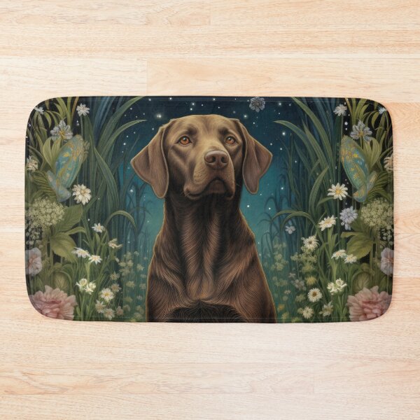 Item preview, brown Labrador Retriever dog art in retro vintage style with flowers designed and sold by retriever-dogs.
