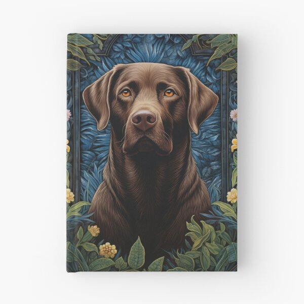 Item preview, brown Labrador Retriever dog art in retro vintage style with flowers designed and sold by retriever-dogs.