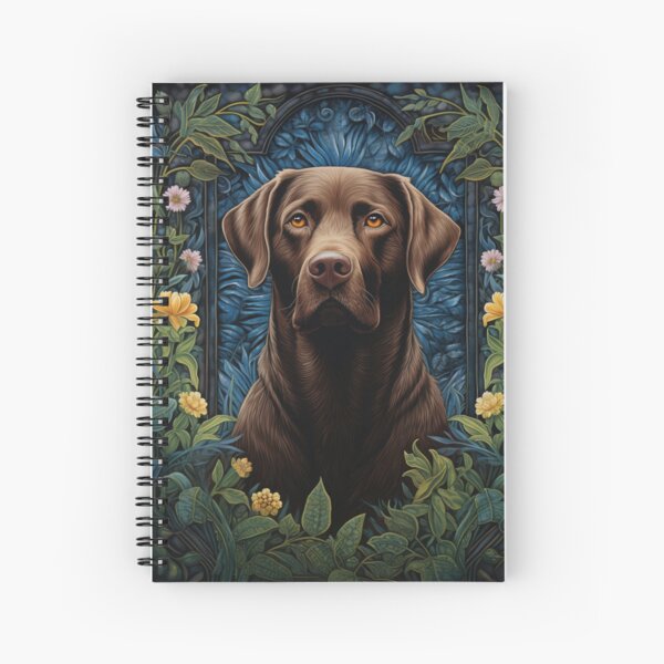 Item preview, brown Labrador Retriever dog art in retro vintage style with flowers designed and sold by retriever-dogs.