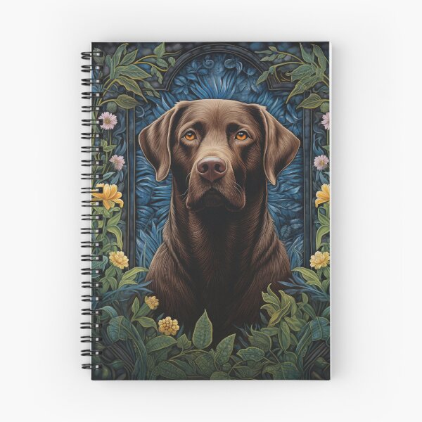 Item preview, brown Labrador Retriever dog art in retro vintage style with flowers designed and sold by retriever-dogs.