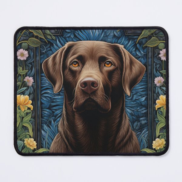 Item preview, brown Labrador Retriever dog art in retro vintage style with flowers designed and sold by retriever-dogs.