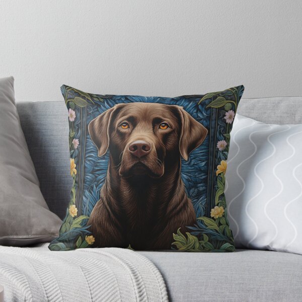 Item preview, brown Labrador Retriever dog art in retro vintage style with flowers designed and sold by retriever-dogs.