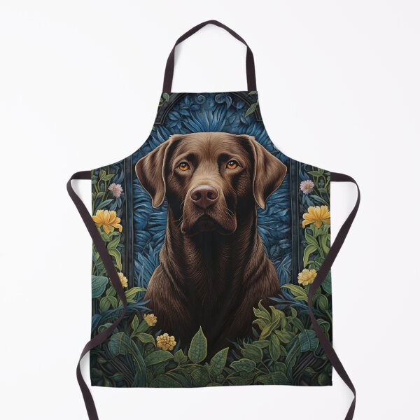 Item preview, brown Labrador Retriever dog art in retro vintage style with flowers designed and sold by retriever-dogs.