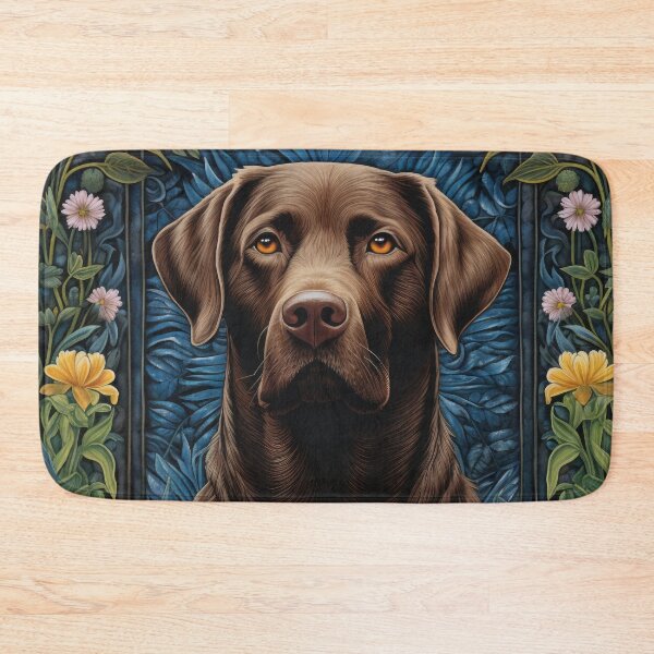 Item preview, brown Labrador Retriever dog art in retro vintage style with flowers designed and sold by retriever-dogs.