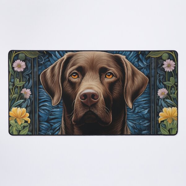 Item preview, brown Labrador Retriever dog art in retro vintage style with flowers designed and sold by retriever-dogs.