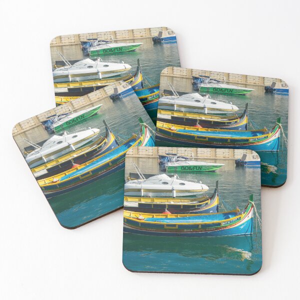 Item preview, Glossy Mediterranean Colours - Traditional Maltese Luzzus and Modern Boats Juxtaposition designed and sold by Georgia Mizuleva.