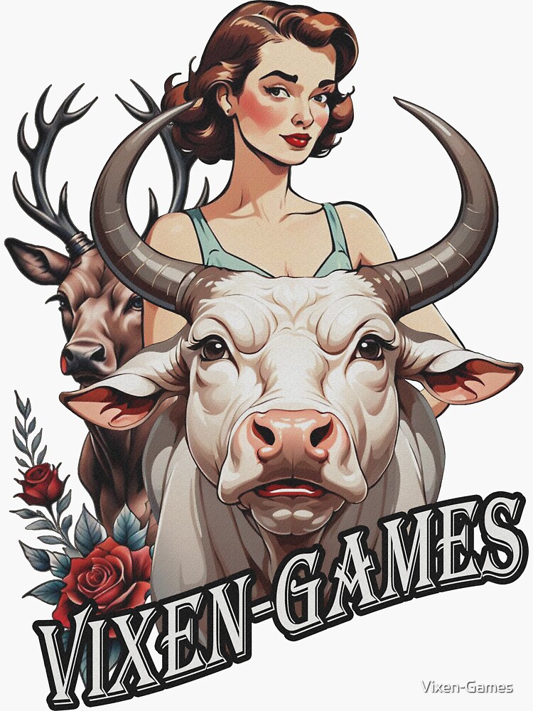 Thumbnail 3 of 3, Sticker, Vixen Games wife with big bull and stag  designed and sold by Vixen-Games.